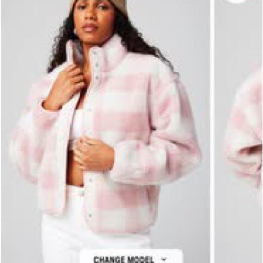 Fabletics Pink and White Teddy Jacket - NWOT